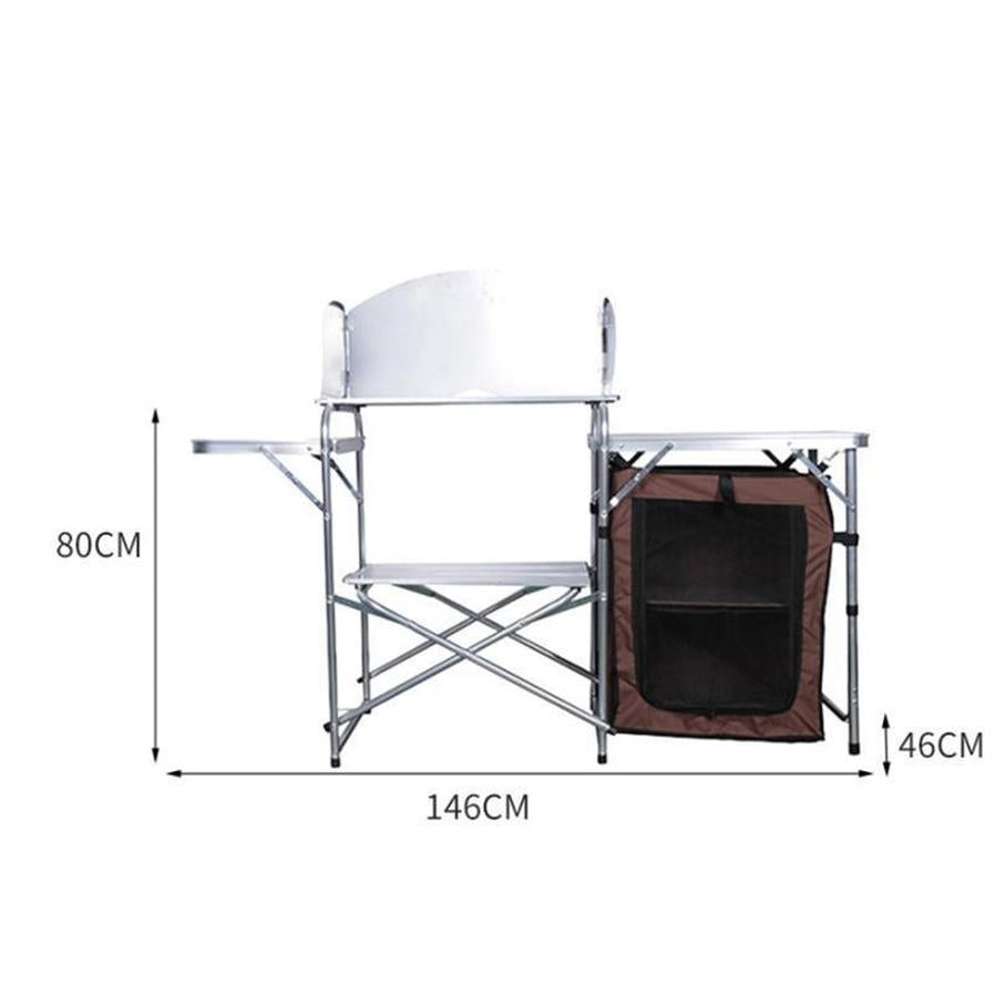 KTX-430419 Double-decker Outdoor Camping Storage Rack with Mobile Barbecue Table