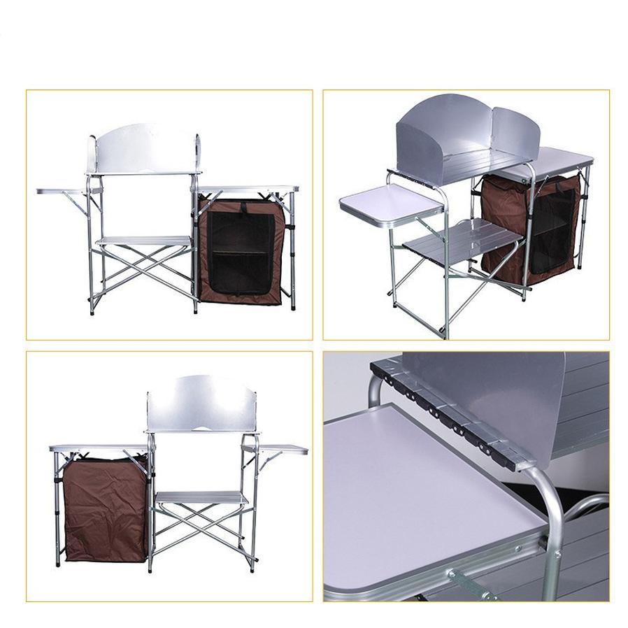 KTX-430419 Double-decker Outdoor Camping Storage Rack with Mobile Barbecue Table