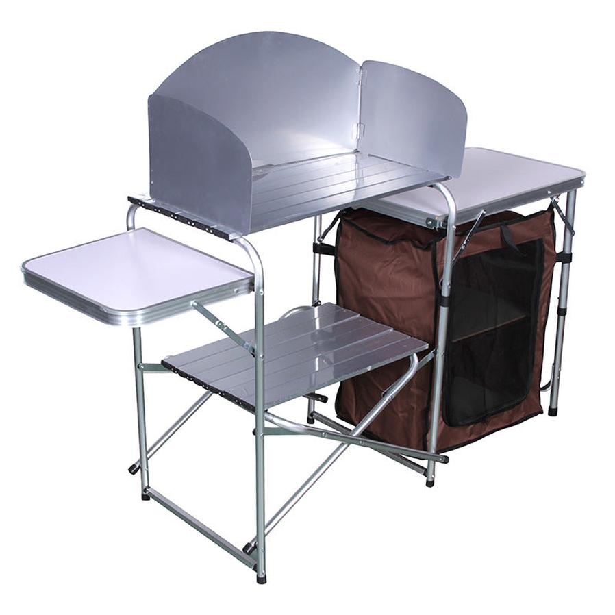 KTX-430419 Double-decker Outdoor Camping Storage Rack with Mobile Barbecue Table