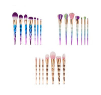 HKM-114131 7-Piece Nylon Makeup Brush Set with Long Plastic Handles, Diamond Foundation Brush Included