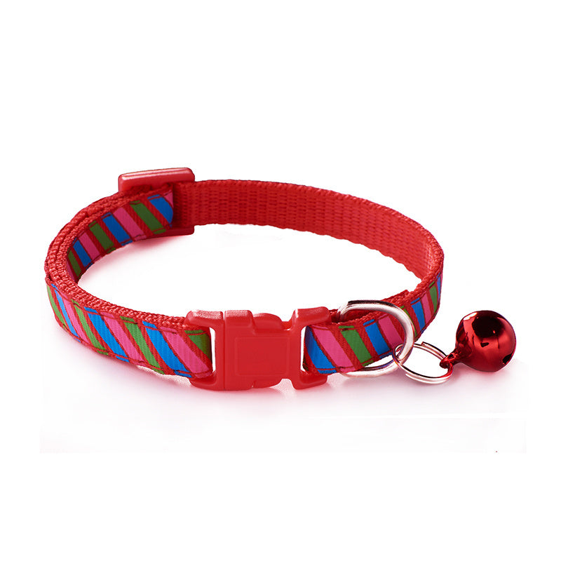 HKM-543891 Twill Patterned Adjustable Pet Collar with Bell - 1.0cm Width, 19-32cm Size Range