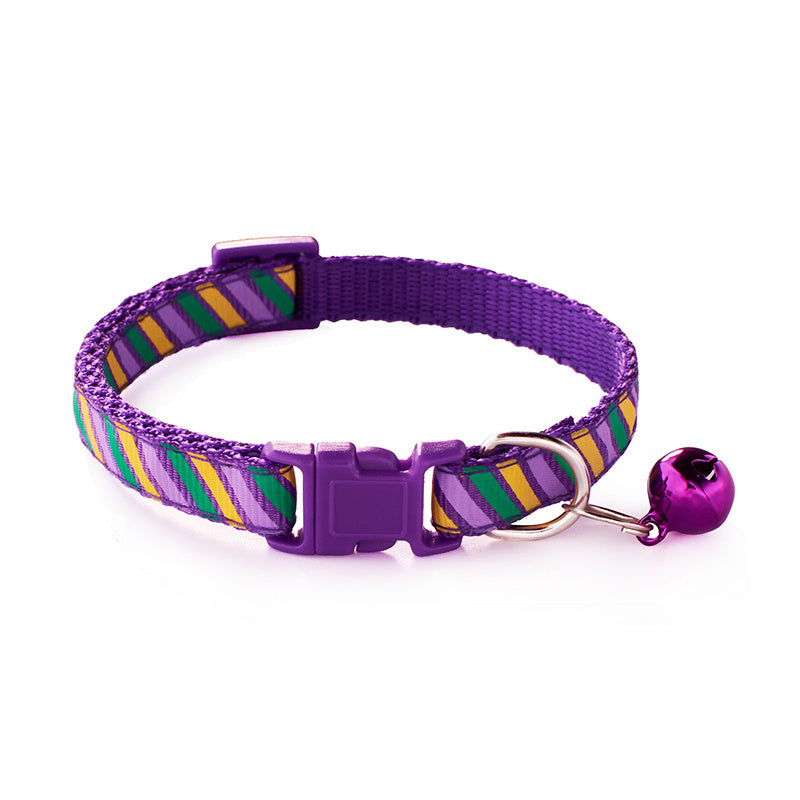 HKM-543891 Twill Patterned Adjustable Pet Collar with Bell - 1.0cm Width, 19-32cm Size Range
