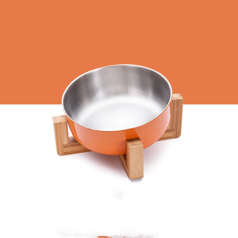 HKM-076691 Adjustable Stainless Steel Pet Bowl with Bamboo Base for Cats and Dogs
