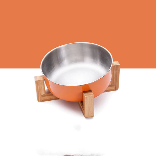 HKM-076691 Adjustable Stainless Steel Pet Bowl with Bamboo Base for Cats and Dogs