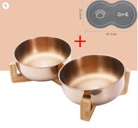 HKM-076691 Adjustable Stainless Steel Pet Bowl with Bamboo Base for Cats and Dogs