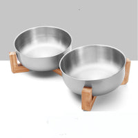 HKM-076691 Adjustable Stainless Steel Pet Bowl with Bamboo Base for Cats and Dogs