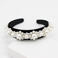 HKM-701011 Elegant Braided Large Pearl Hair Band with Geometric Plaid Design in Artificial Leather