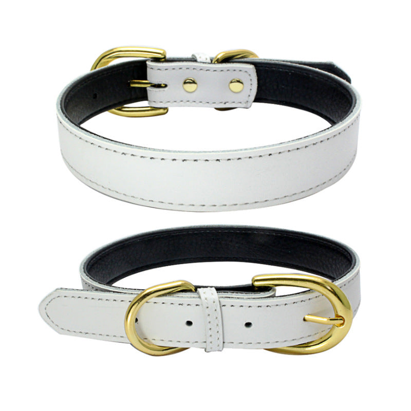HKM-558547 Cowhide Leather Pet Collar - Available in Multiple Sizes, Durable and Comfortable Design