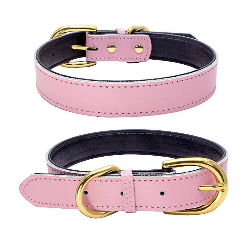 HKM-558547 Cowhide Leather Pet Collar - Available in Multiple Sizes, Durable and Comfortable Design