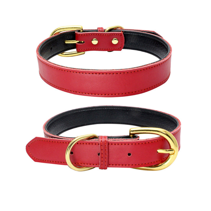 HKM-558547 Cowhide Leather Pet Collar - Available in Multiple Sizes, Durable and Comfortable Design