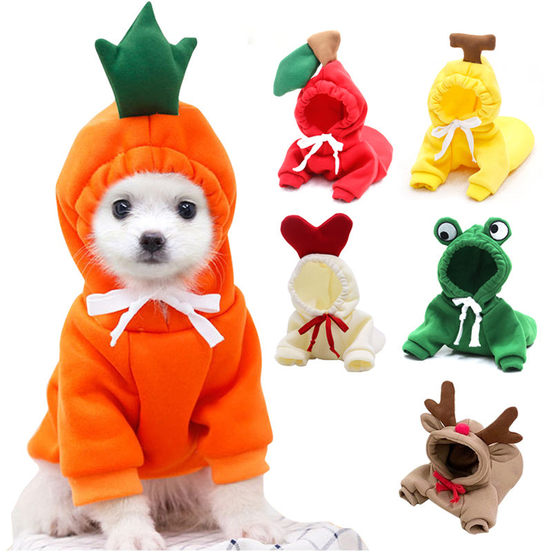 HKM-782995 Warm Fleece Dog Hoodies with Fruit Designs for Small Dogs and Puppies, Ideal for Winter Wear