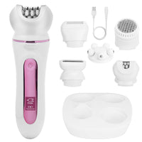 HKM-629715 5-in-1 Rechargeable Women's Grooming Kit with Epilator, Shaver, Facial Brush, Callus Remover, and Massager