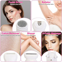 HKM-629715 5-in-1 Rechargeable Women's Grooming Kit with Epilator, Shaver, Facial Brush, Callus Remover, and Massager