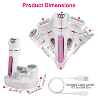 HKM-629715 5-in-1 Rechargeable Women's Grooming Kit with Epilator, Shaver, Facial Brush, Callus Remover, and Massager