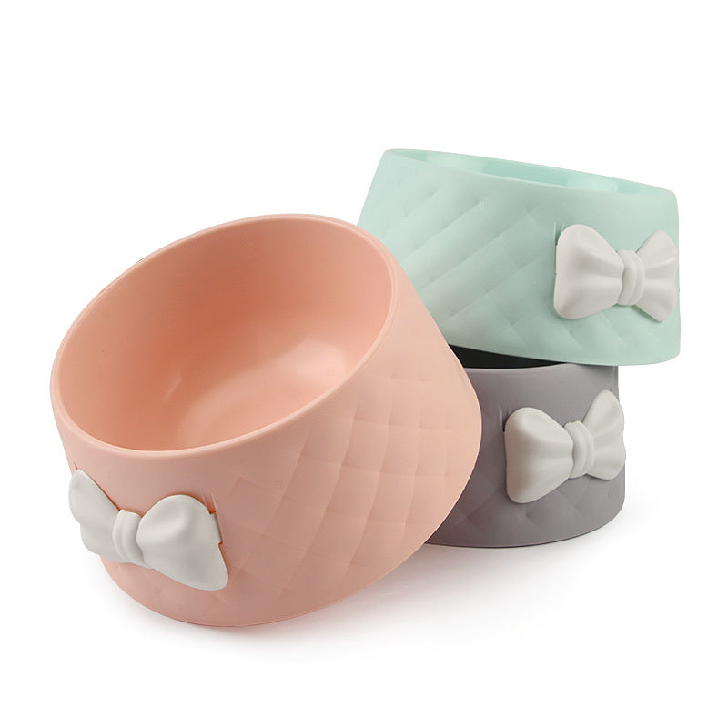 JMT-132490 Bow Cat and Dog Bowl - Cute Pink, Fresh Green, Rich Grey - Durable PP Plastic Design