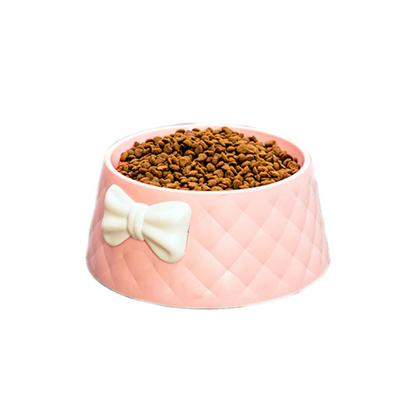 JMT-132490 Bow Cat and Dog Bowl - Cute Pink, Fresh Green, Rich Grey - Durable PP Plastic Design