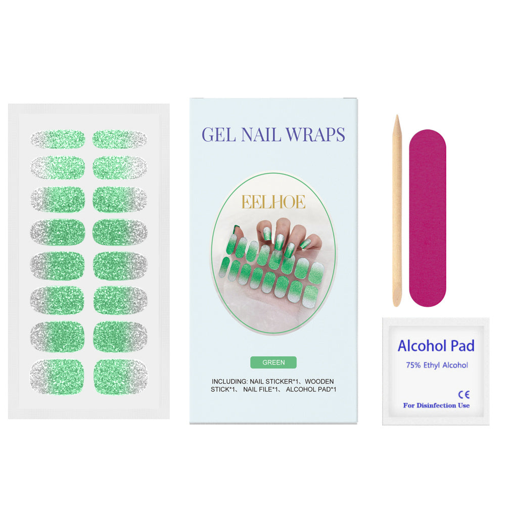 HKM-480595 Glitter Soft Gel Nail Sticker Set in Four Vibrant Colors – Easy Application & Complete Nail Care Kit