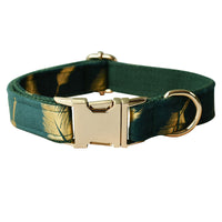 HKM-853779 Emerald Feather Pattern Cotton Pet Collar and Leash Set with Bow