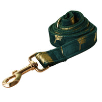 HKM-853779 Emerald Feather Pattern Cotton Pet Collar and Leash Set with Bow
