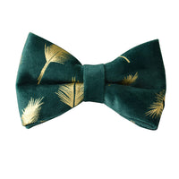 HKM-853779 Emerald Feather Pattern Cotton Pet Collar and Leash Set with Bow