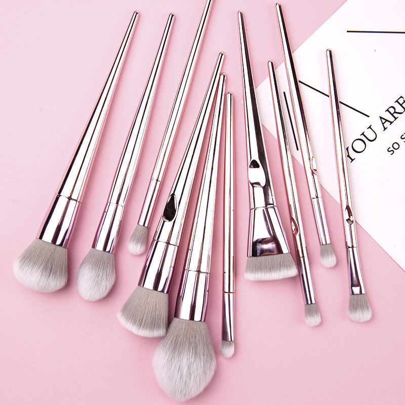 HKM-627411 10-Piece Fingerprint Makeup Brush Set with Long Plastic Handles and Soft Synthetic Bristles