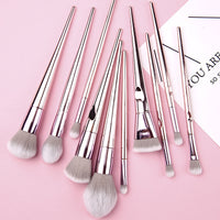 HKM-627411 10-Piece Fingerprint Makeup Brush Set with Long Plastic Handles and Soft Synthetic Bristles