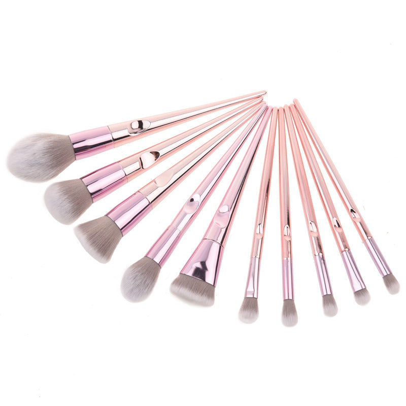 HKM-627411 10-Piece Fingerprint Makeup Brush Set with Long Plastic Handles and Soft Synthetic Bristles