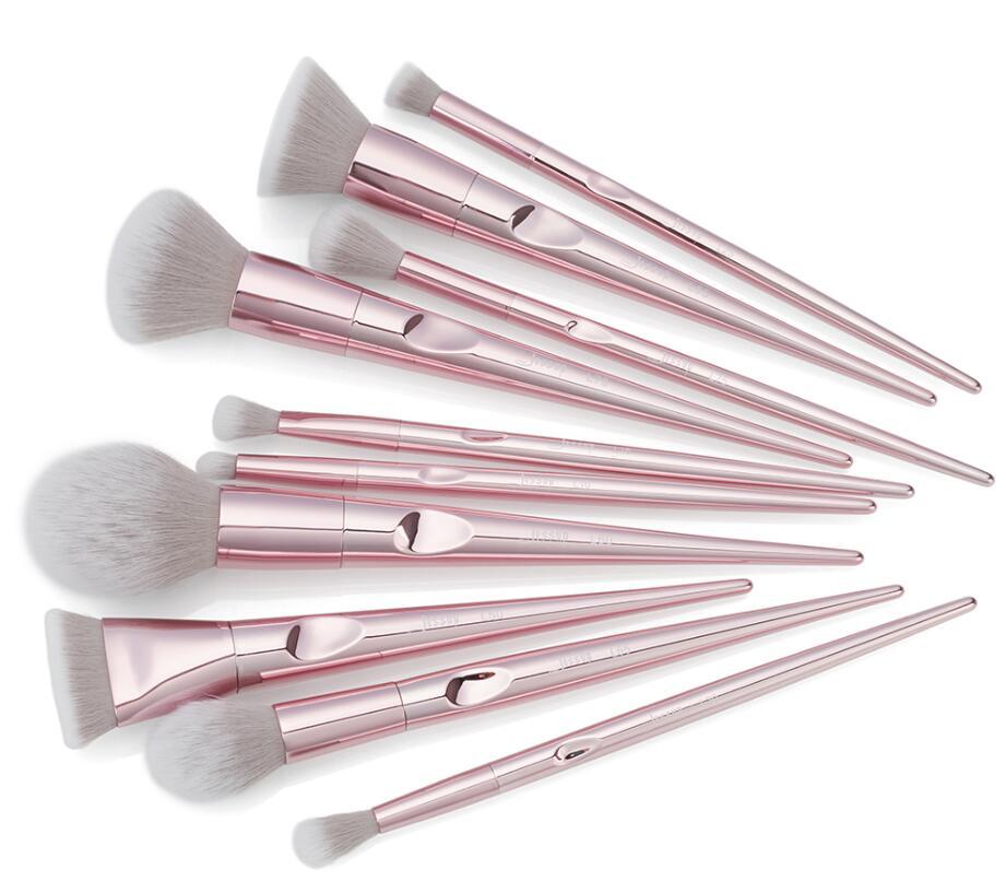 HKM-627411 10-Piece Fingerprint Makeup Brush Set with Long Plastic Handles and Soft Synthetic Bristles
