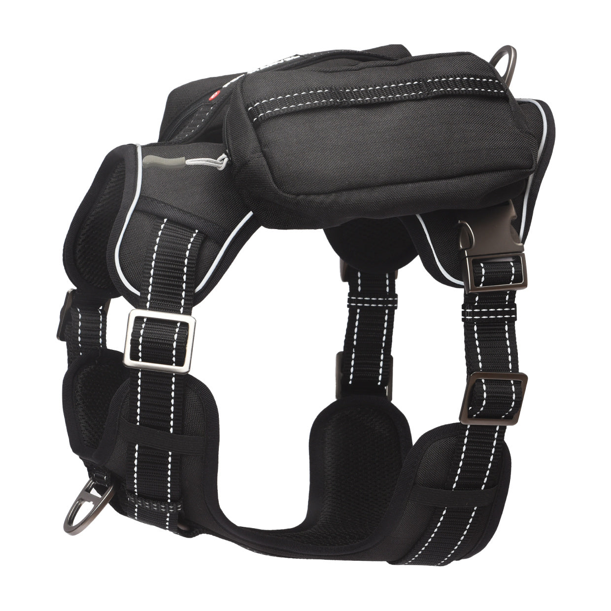 HKM-916179 Tactical Dog Harness with Backpack and No Pull Front Clip - Adjustable with Metal Buckles and Pockets