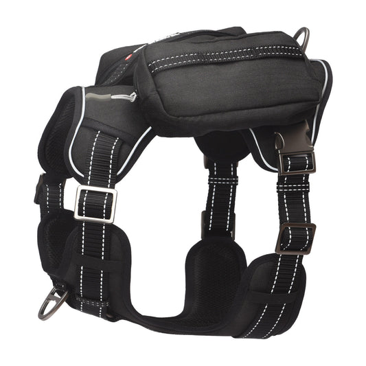 HKM-916179 Tactical Dog Harness with Backpack and No Pull Front Clip - Adjustable with Metal Buckles and Pockets