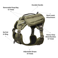 HKM-916179 Tactical Dog Harness with Backpack and No Pull Front Clip - Adjustable with Metal Buckles and Pockets