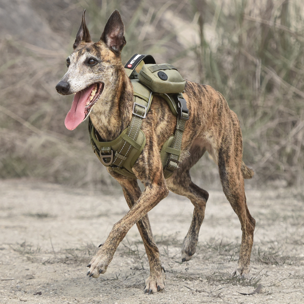 HKM-916179 Tactical Dog Harness with Backpack and No Pull Front Clip - Adjustable with Metal Buckles and Pockets
