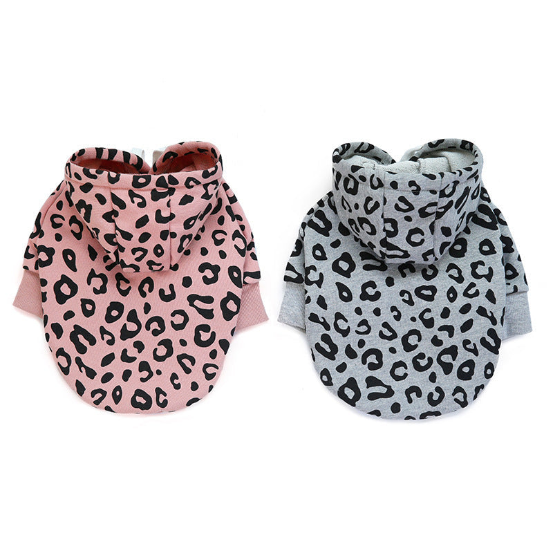 HKM-643539 Leopard Print Hooded Dog Sweatshirt in Gray and Pink - Stylish and Comfortable Outwear