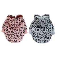 HKM-643539 Leopard Print Hooded Dog Sweatshirt in Gray and Pink - Stylish and Comfortable Outwear