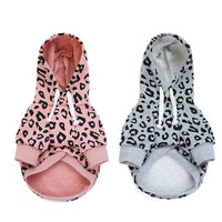 HKM-643539 Leopard Print Hooded Dog Sweatshirt in Gray and Pink - Stylish and Comfortable Outwear