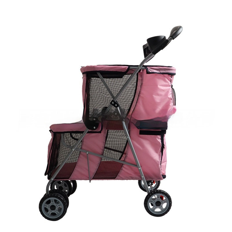 HKM-351507 Lightweight Folding Pet Stroller in Black and Pink for Comfortable Outdoor Use