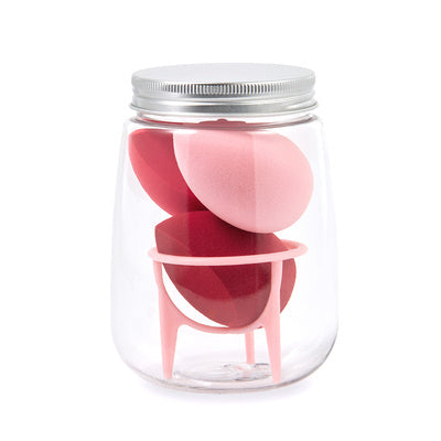 HKM-214931 Hydrophilic Polyurethane Cosmetic Sponge Set with Holder and Clear Storage Jar