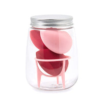 HKM-214931 Hydrophilic Polyurethane Cosmetic Sponge Set with Holder and Clear Storage Jar