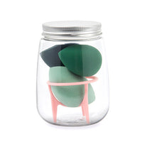 HKM-214931 Hydrophilic Polyurethane Cosmetic Sponge Set with Holder and Clear Storage Jar