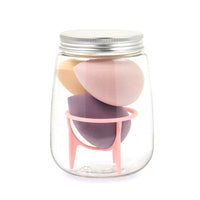 HKM-214931 Hydrophilic Polyurethane Cosmetic Sponge Set with Holder and Clear Storage Jar