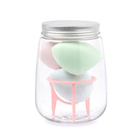HKM-214931 Hydrophilic Polyurethane Cosmetic Sponge Set with Holder and Clear Storage Jar
