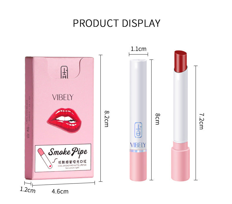 HKM-760595 Cool Smoke Tube Matte Lipstick - Versatile Application with 4 Color Options for Sensitive Skin