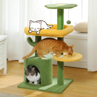 HKM-939027 Cactus Shaped Cat Tower with Scratching Post and Plush Bed for Indoor Cats