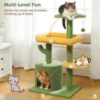 HKM-939027 Cactus Shaped Cat Tower with Scratching Post and Plush Bed for Indoor Cats