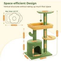 HKM-939027 Cactus Shaped Cat Tower with Scratching Post and Plush Bed for Indoor Cats