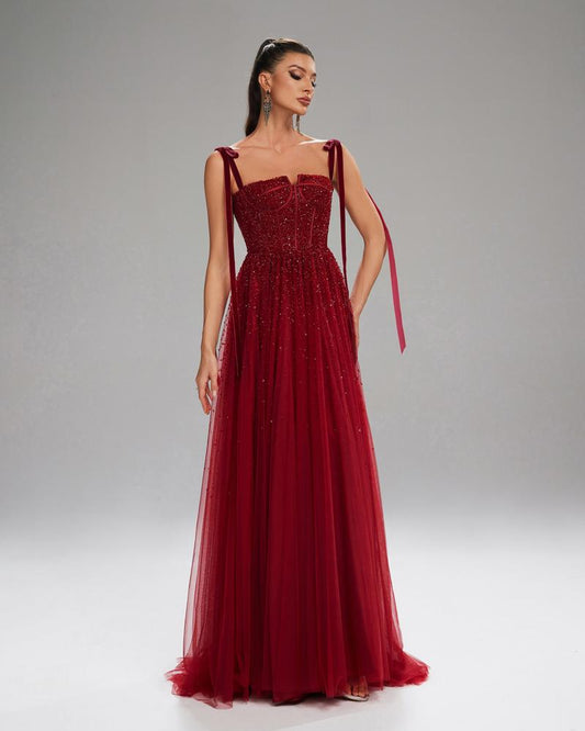 HKM-895443 Elegant Women's Evening Gown in Red, Model EZ25199, Perfect for Formal Occasions