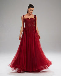 HKM-895443 Elegant Women's Evening Gown in Red, Model EZ25199, Perfect for Formal Occasions
