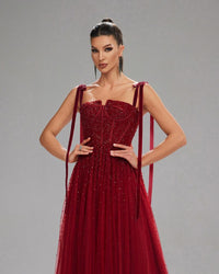 HKM-895443 Elegant Women's Evening Gown in Red, Model EZ25199, Perfect for Formal Occasions