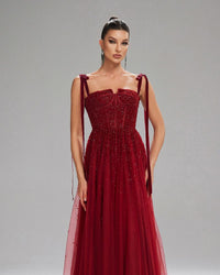 HKM-895443 Elegant Women's Evening Gown in Red, Model EZ25199, Perfect for Formal Occasions