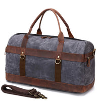 HKM-530259 Waterproof Waxed Canvas Duffel Bag with Full Grain Leather Accents – Large Capacity Travel and Sports Bag